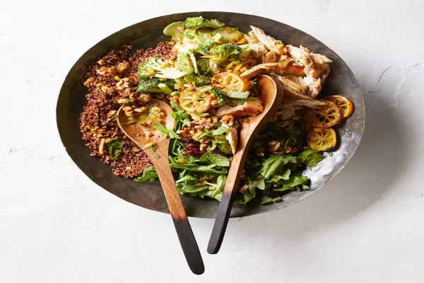 Quinoa Chicken & Broccoli Salad with Roasted Lemon Dressing