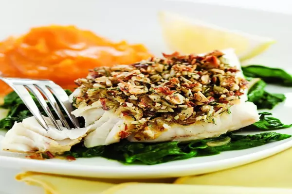 Almond & Lemon Crusted Fish with Spinach