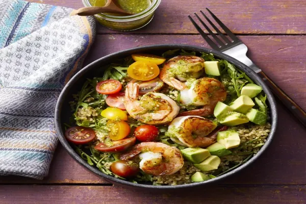 Charred Shrimp Pesto & Quinoa Bowls