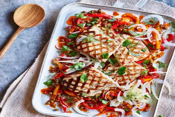 Grilled Fish with Peperonata