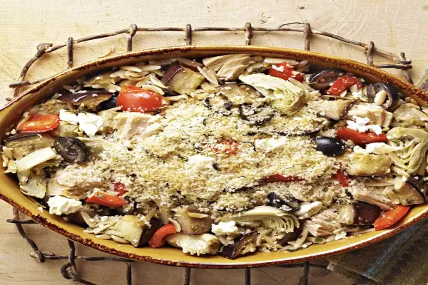 Tuna Casserole with Orzo Eggplant & Feta