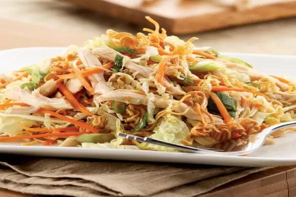Sesame Chicken & Cabbage Salad with Crunchy Ramen Noodles