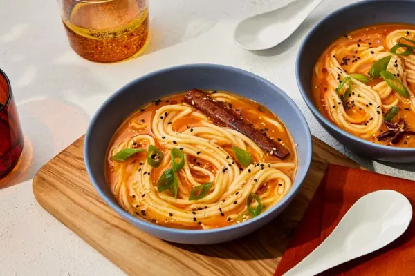 20 Minute Udon Noodle Soup with Buttery Tomato Broth