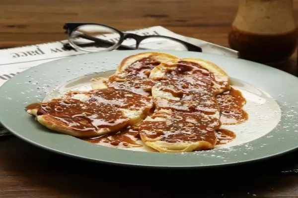 Bacon Pancake Strips with Maple Peanut Butter Sauce