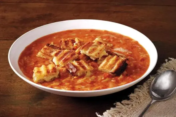 Tomato Soup with Grilled Cheese Croutons
