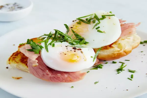 Open Face Egg and Griddled Ham Breakfast Sandwiches